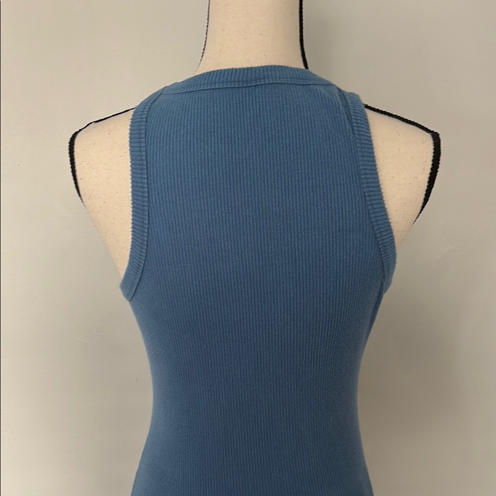 Sleeveless Blue Ribbed Dress - Picture 3 of 3